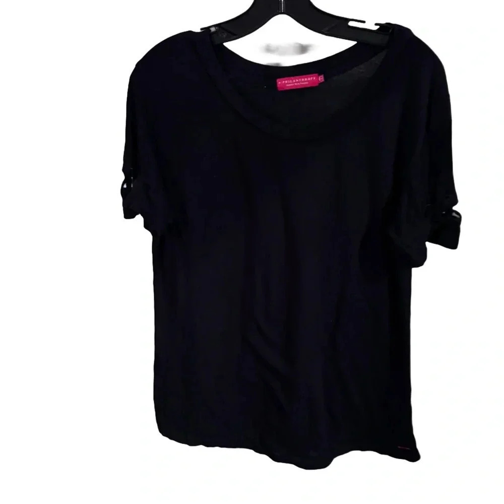 Philanthropy Women’s Black Tee Shirt. Lace Up Short Sleeve Size Medium